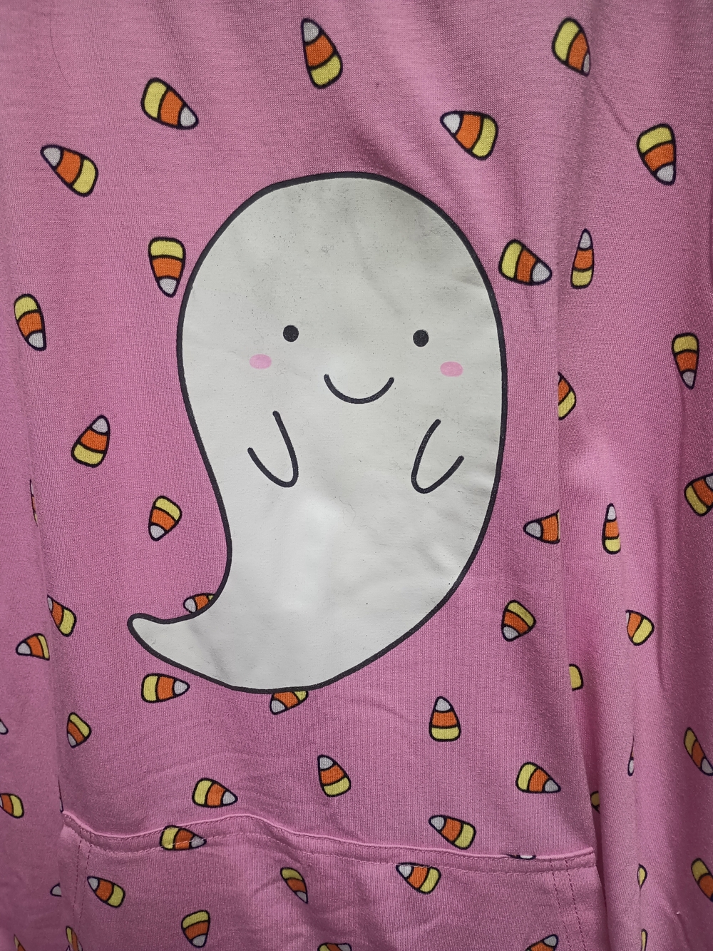 LuLaRoe Pink Ghost & Candy Corn Hooded Lightweight Shirt 2X XXL - Picture 2 of 4